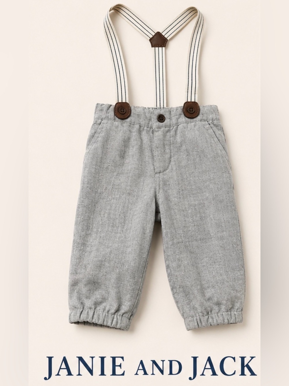Janie and Jack Boys Gray Suspender Pants 12-18 Months